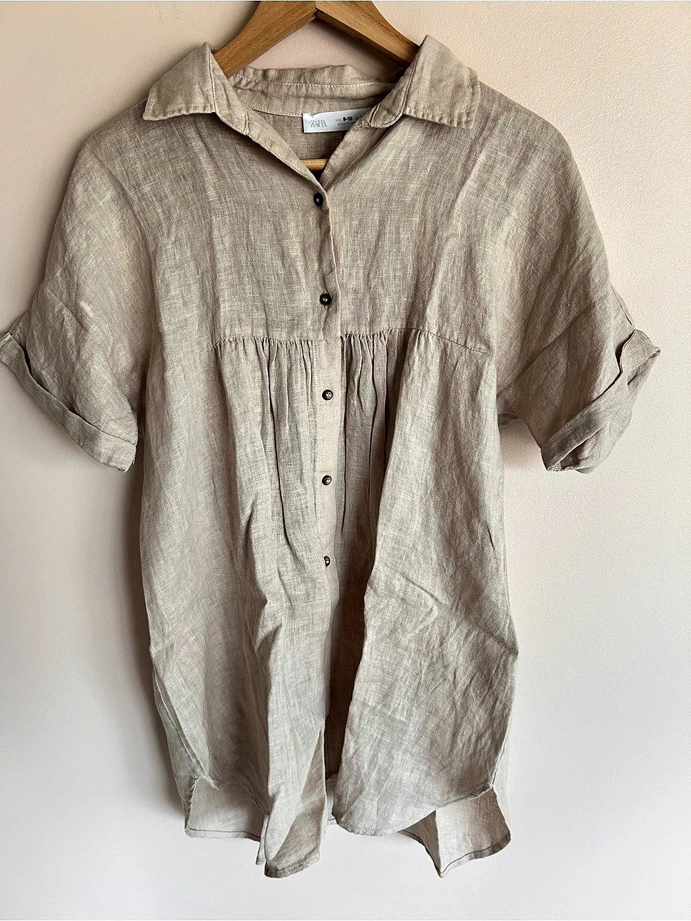 Zara Girls Size 9-10 Linen-Look Button Front Dress